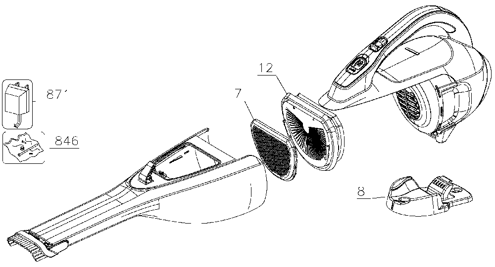 Exploded Diagram A Diagram and Parts List for HLVA315J62 Type 2 Black and Decker Hand Vacuum